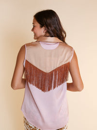 Sleeveless Satin Fringe Top, Pastel