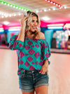 Rustic Touch Turquoise Off The Shoulder Top