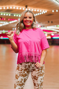 Here for the Show Studded Fringe Crop Top in Hot Pink