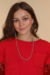 Glitz, Glam, Simple Strands Double Beaded Grey Necklace with A Gold Chain