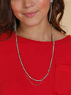 Glitz, Glam, Simple Strands Double Beaded Grey Necklace with A Gold Chain