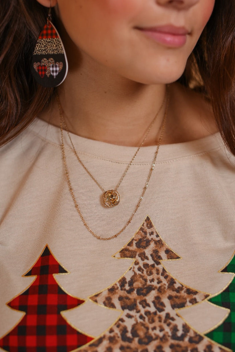 GALA EVENING GOLD CRYSTAL PENDANT GOLD LAYERED NECKLACE
