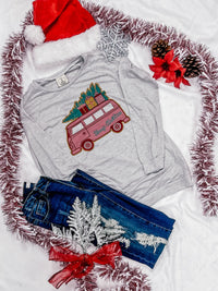 Van Christmas Tree on Blank Light Grey Long-sleeved Tee