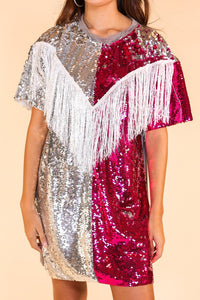 Putting On A Show Sequin Dress With Fringe