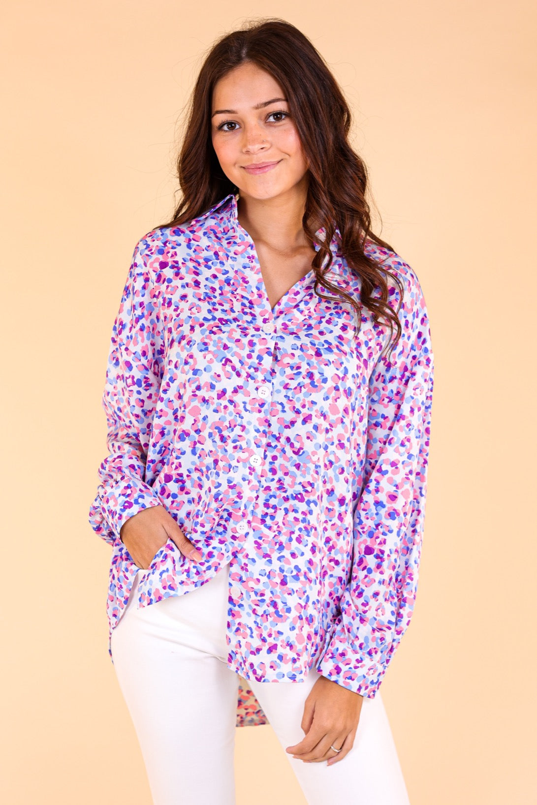 Purrhaps She's Purrfect Leopard Button Up