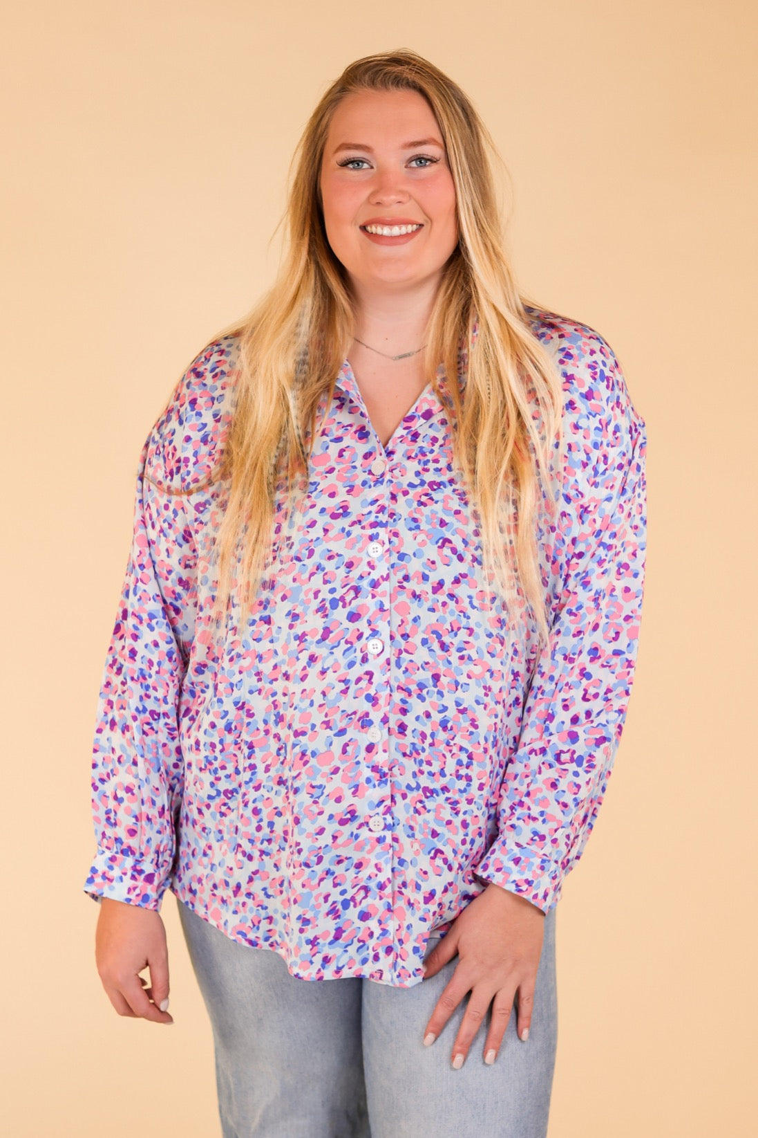 Purrhaps She's Purrfect Leopard Button Up