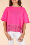 Here for the Show Studded Fringe Crop Top in Hot Pink