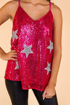 Destined To Shine Hot Pink Sequin Tank with Silver Stars