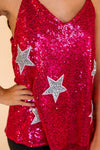 Destined To Shine Hot Pink Sequin Tank with Silver Stars