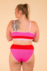 Pink & Red Color-Block Two-Piece Swim