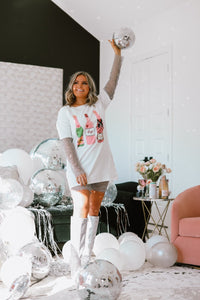 Bubbles,Sip,Rose on White Tee Dress