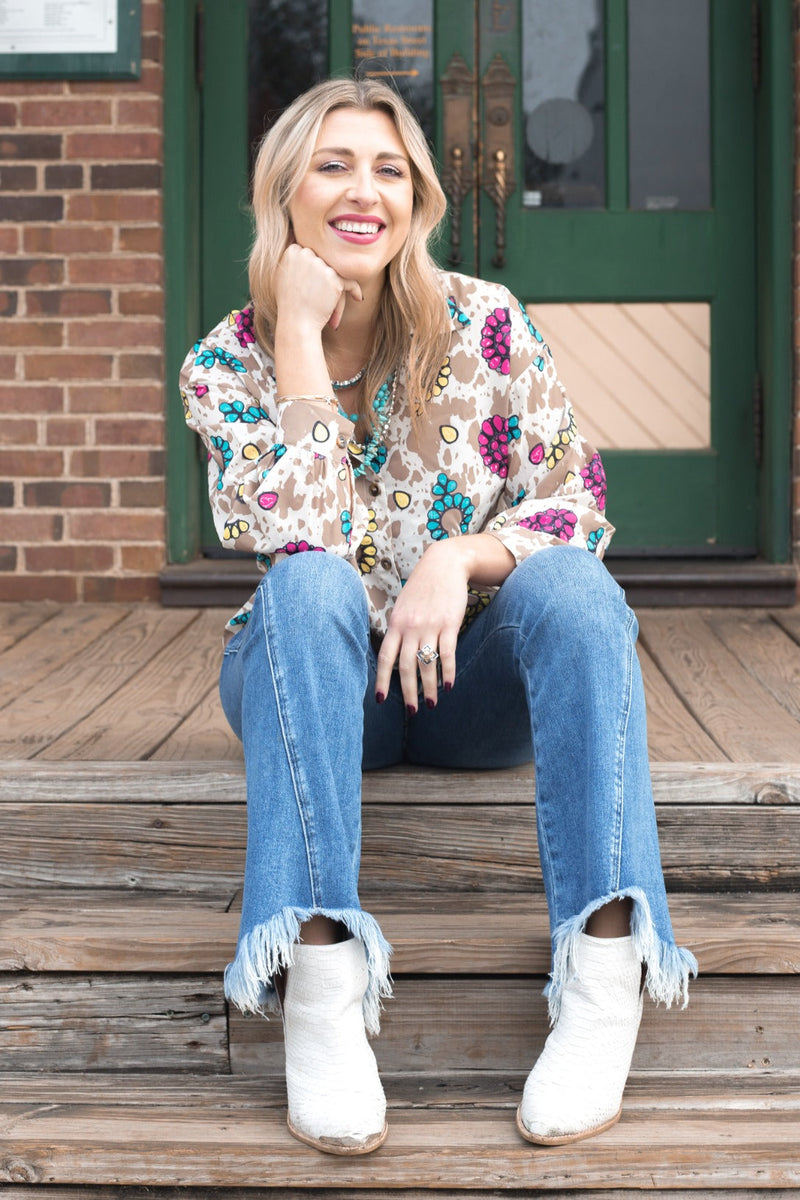 Rodeo Queen Cow Print Button Down