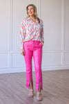 Leather Split Hem Pants, Pink