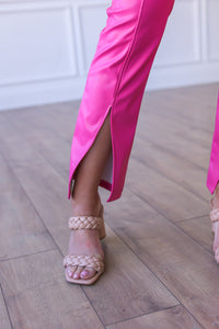 Leather Split Hem Pants, Pink