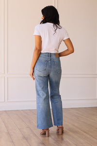 The Dakota Mid-Wash Wide Leg with Fray Hem