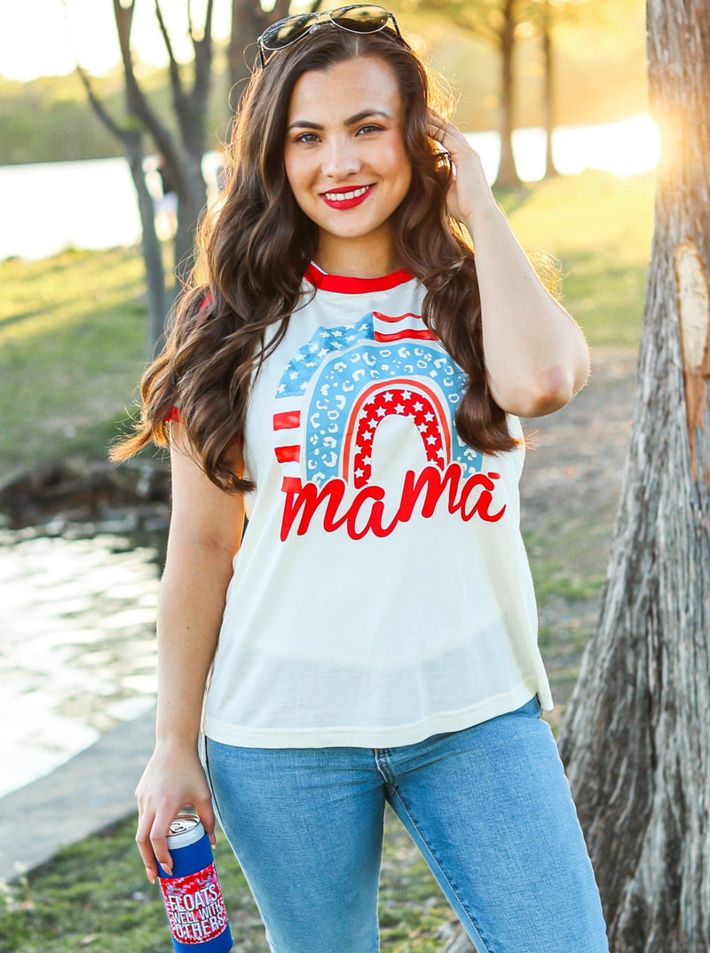 Mama Patriotic Rainbow Tee