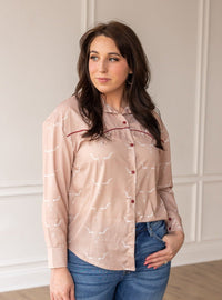 Western Button Up, Beige