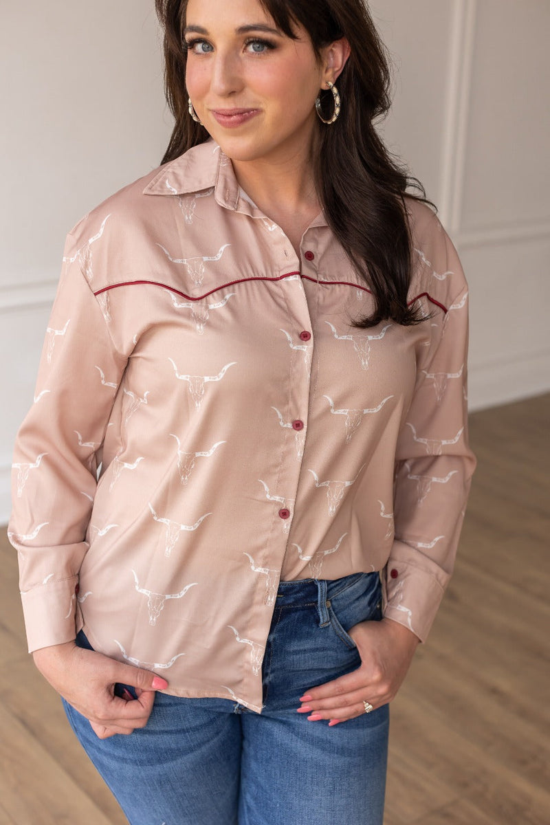 Western Button Up, Beige