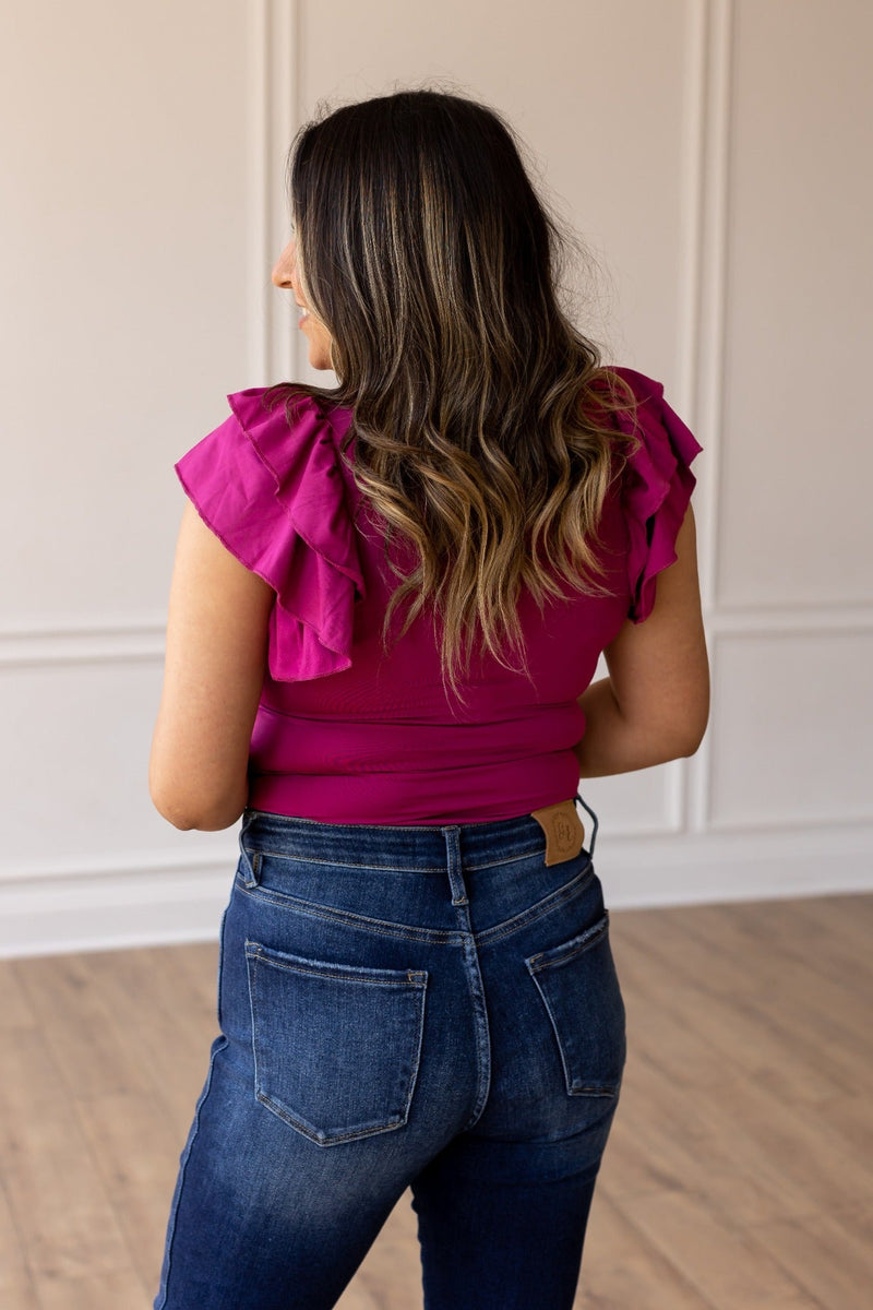 The Eloise Ruffle Sleeve Bodysuit, Magenta