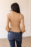 Promises Met Tan Cut Out Long-sleeved Top