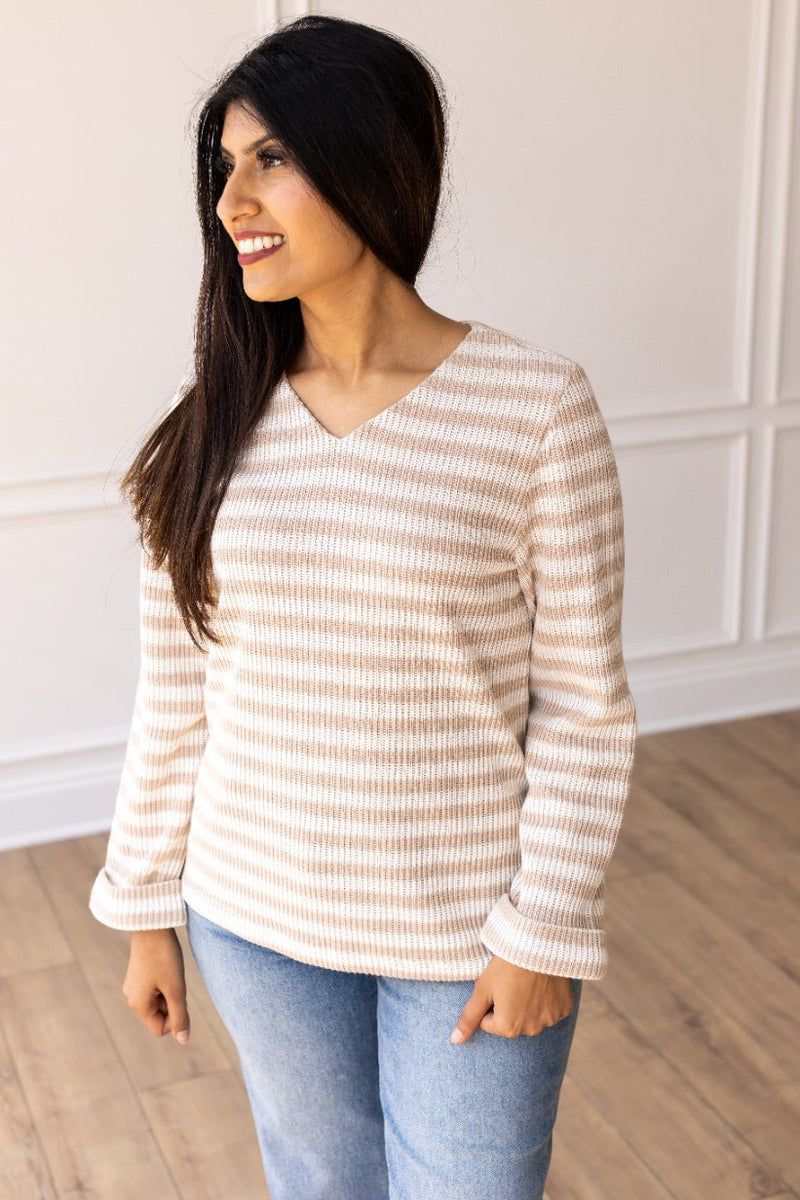 Pretty Idea Tan Stripe Pullover Sweater