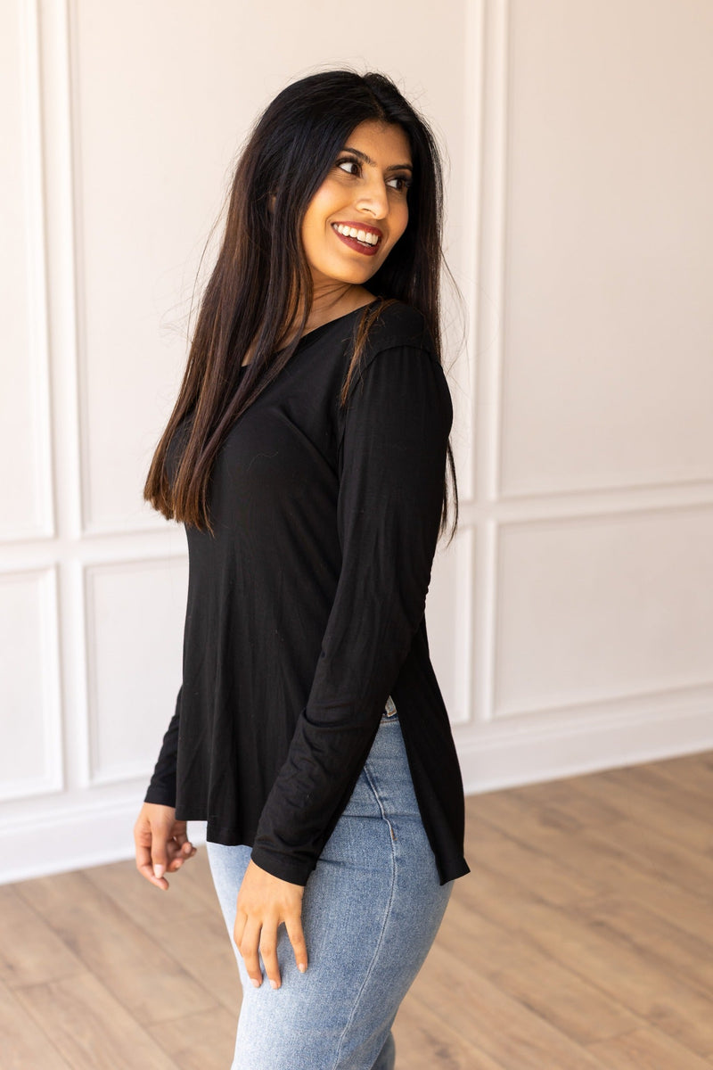 Not Your Basic Black Long-sleeved Side Split Top