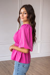 Bold Blossom Pink Peasant Blouse