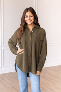 Olive Button Down Sherpa