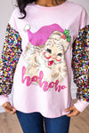 Santa on Pink Sweatshirt with Sequin Sleeves