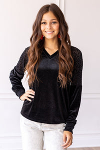 Black Velvet Top with Burnout Leopard Details