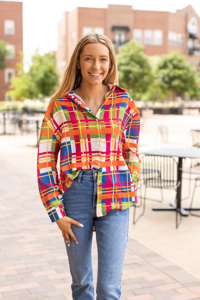 The Kathryn Multicolor Plaid Button Down Top