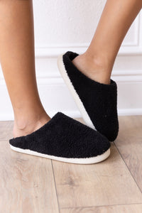 Plushy Bliss Black Slippers