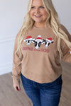 "Christmas With My Herd" on Carmel Macchiato Tan Cropped Sweatshirt