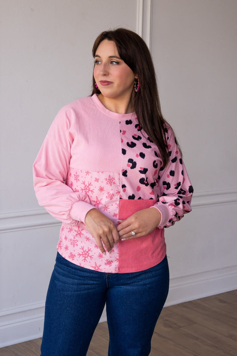 Pink Leopard Snowflake Top