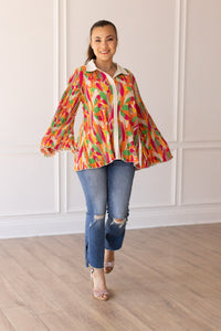 Pleats and Petals Flare Sleeve Top