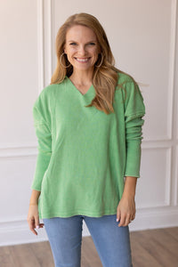 Pretty Pleased Waffle Knit Top in Green