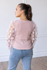 Love Blooms Pink Mesh Sleeve Top