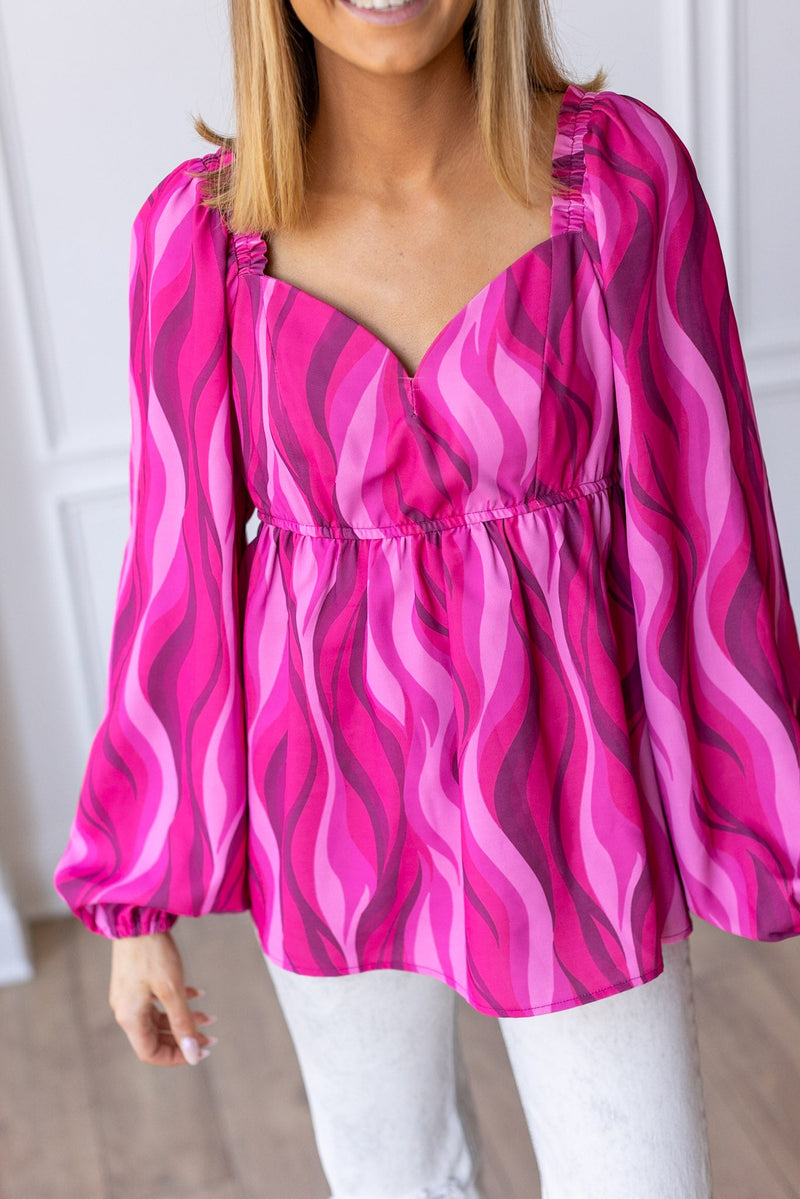 Flirty in Fuchsia Balloon-Sleeve Blouse