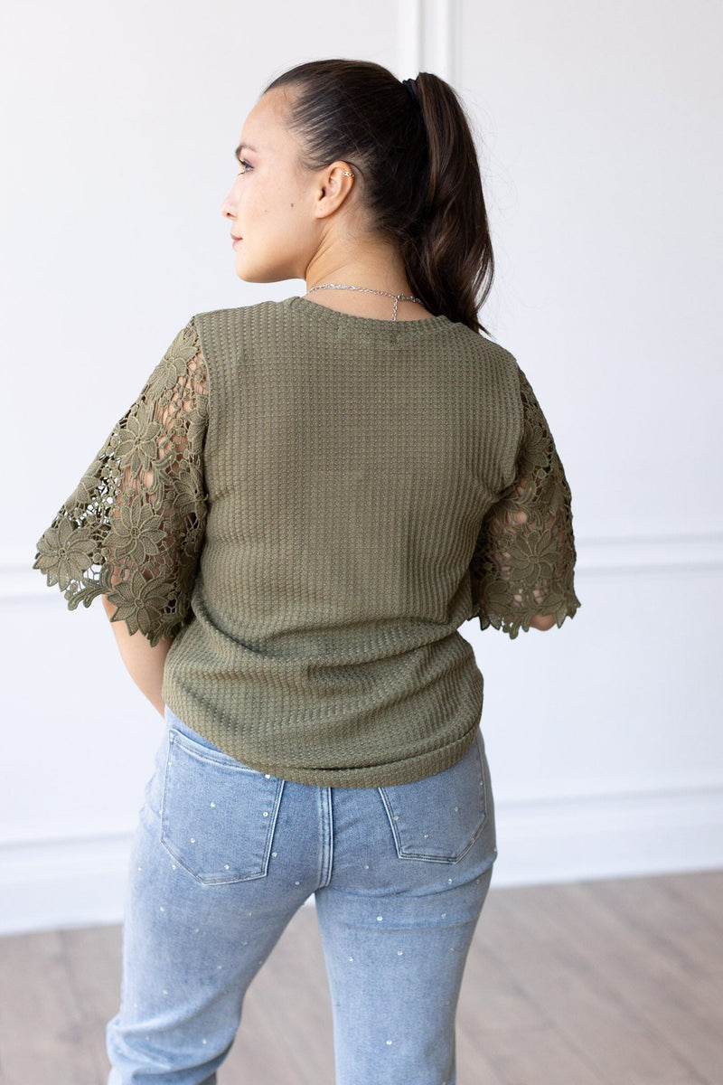 Garden Romance Waffle Knit Top in Olive