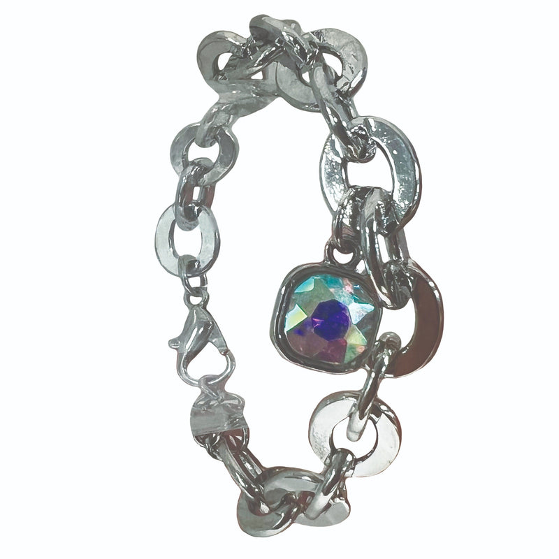 Silver Chunky Chain Bracelet with AB Stone