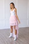 Pink Tulle Ruffled High-Low Skirt