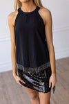 Simply Perfect Black Halter Top with Rhinestone Fringe