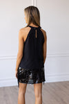 Simply Perfect Black Halter Top with Rhinestone Fringe