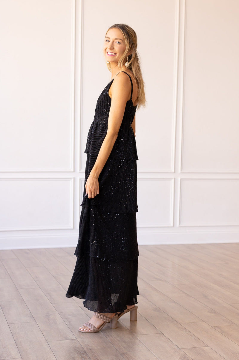 Midnight Glamour Layered Maxi Dress