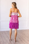 Fuchsia Flair Metallic Layered Dress