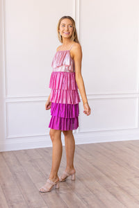 Fuchsia Flair Metallic Layered Dress