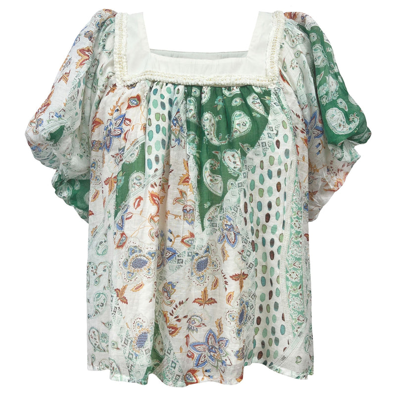 Rosemary Square Neck Boho Top, Green