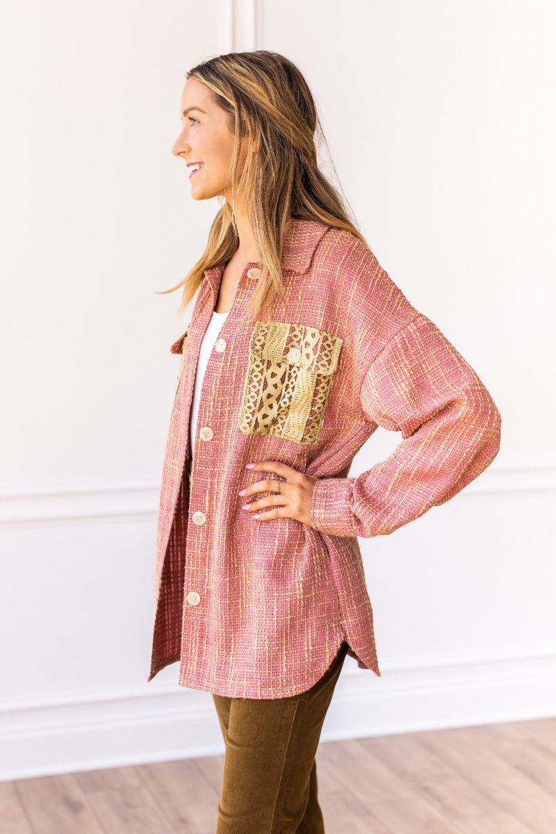 Prairie Rose Shacket with Lace Pocket