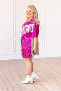 Putting On A Show Sequin Dress With Fringe