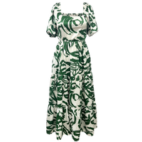 Elizabeth Midi Dress, Green & Ivory